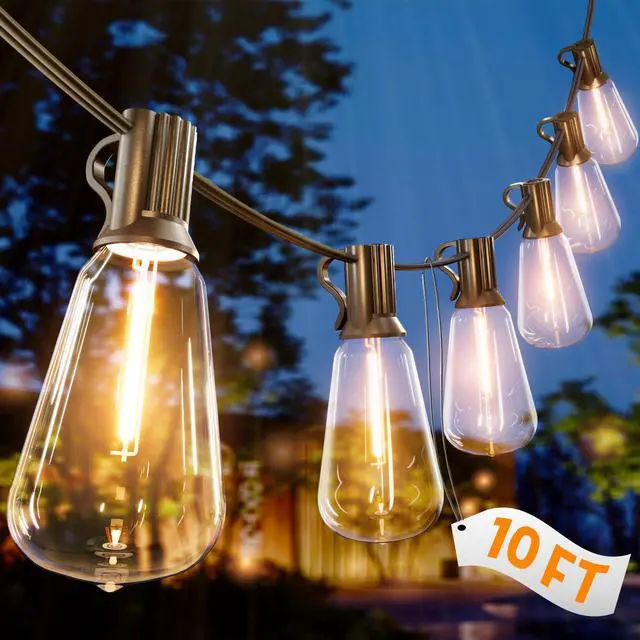 Main image of 10FT Outdoor String Lights Waterproof LED Patio Lights | Shatterproof ST38 Edison Bulbs, Connectable Hanging Outdoor Vintage Lights for Indoor Backyard Yard Gazebo Porch Party Decor