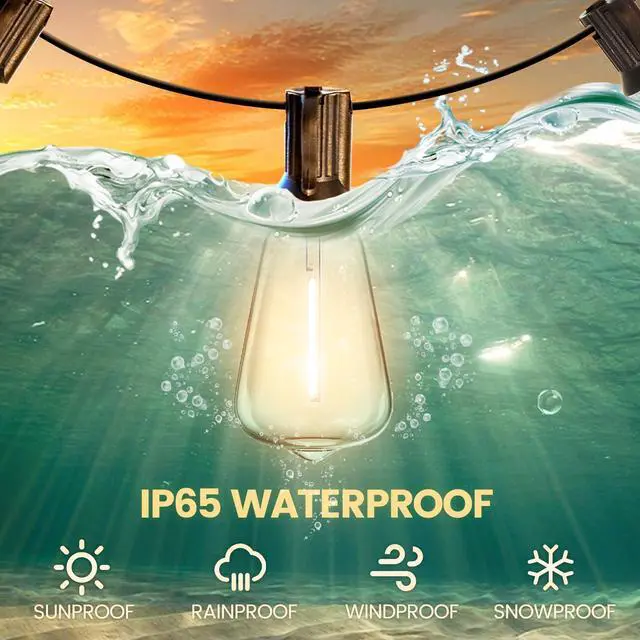 Alt view image 3 of 7 - 10FT Outdoor String Lights Waterproof LED Patio Lights | Shatterproof ST38 Edison Bulbs, Connectable Hanging Outdoor Vintage Lights for Indoor Backyard Yard Gazebo Porch Party Decor