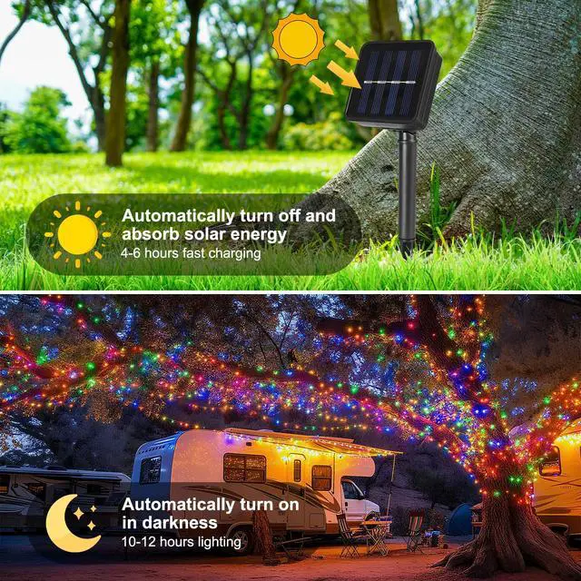Alt view image 2 of 7 - 2 Pack Solar String Lights for Outside,Each 33Ft 100 LED Solar String Lights Outdoor Waterproof with 8 Modes,Solar Lights Outdoor for Patio, Garden, Tree, Party Decor-Multicolor