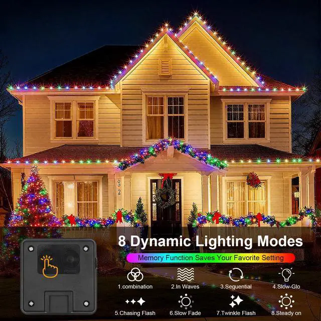 Alt view image 3 of 7 - 2 Pack Solar String Lights for Outside,Each 33Ft 100 LED Solar String Lights Outdoor Waterproof with 8 Modes,Solar Lights Outdoor for Patio, Garden, Tree, Party Decor-Multicolor