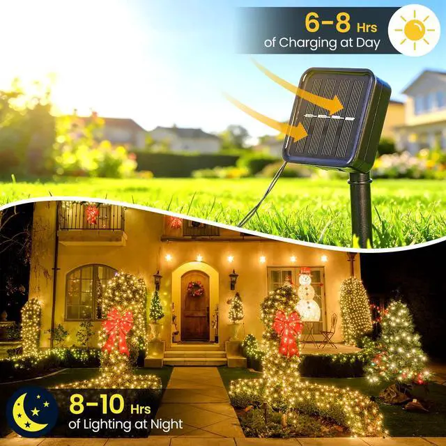 Alt view image 2 of 7 - Solar Christmas Lights Outdoor Waterproof Solar String Lights Outdoor with 8 Lighting Modes for Garden Yard Pathway Fence, 50LED 23FT, Warm White