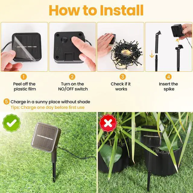 Alt view image 6 of 7 - Solar Christmas Lights Outdoor Waterproof Solar String Lights Outdoor with 8 Lighting Modes for Garden Yard Pathway Fence, 50LED 23FT, Warm White