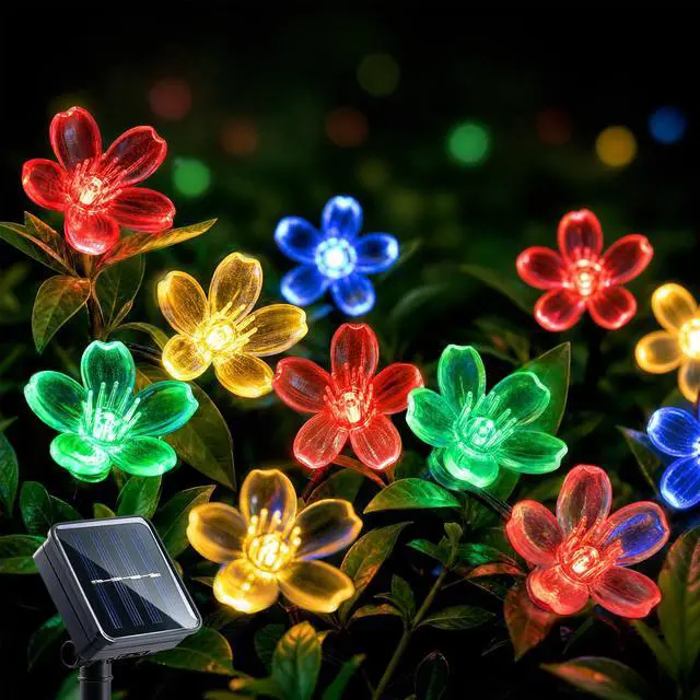 Main image of 60 LED Flower Solar String Lights Outdoor Waterproof Fairy Lights | 26FT 8 Modes Memory Function Outdoor Lights for Garden Fence Patio Yard Christmas Tree Party Decor Multicolor
