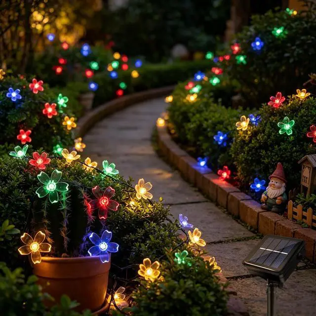 Alt view image 2 of 7 - 100 LED 40Ft Multi-Color 8 Modes Flower Solar String Lights Outdoor | 40-foot-long, String Lights-Waterproof, Waterproof Fairy Lights, for Garden Yard Fence Patio Christmas Tree Party Decor