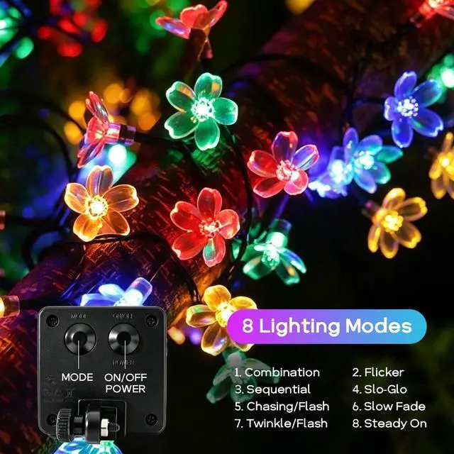 Alt view image 3 of 7 - 100 LED 40Ft Multi-Color 8 Modes Flower Solar String Lights Outdoor | 40-foot-long, String Lights-Waterproof, Waterproof Fairy Lights, for Garden Yard Fence Patio Christmas Tree Party Decor