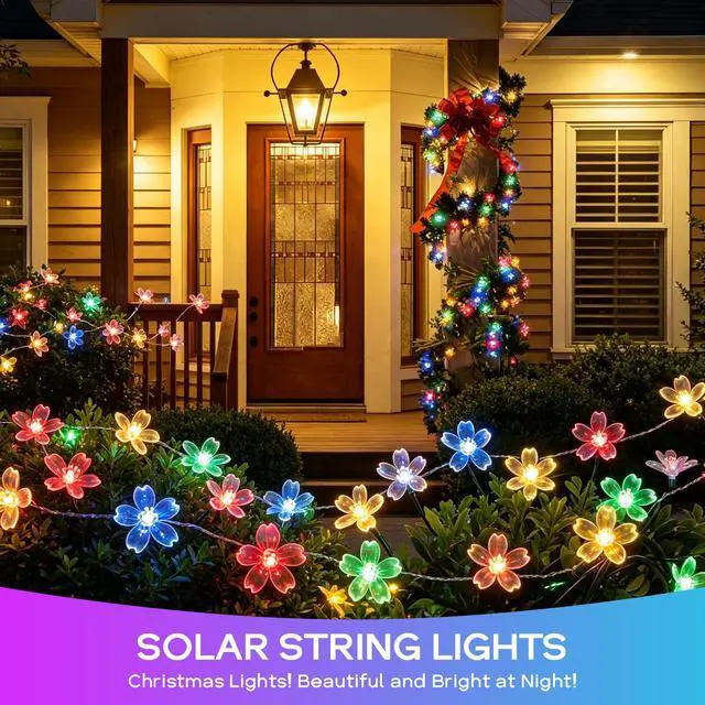 Alt view image 4 of 7 - 100 LED 40Ft Multi-Color 8 Modes Flower Solar String Lights Outdoor | 40-foot-long, String Lights-Waterproof, Waterproof Fairy Lights, for Garden Yard Fence Patio Christmas Tree Party Decor