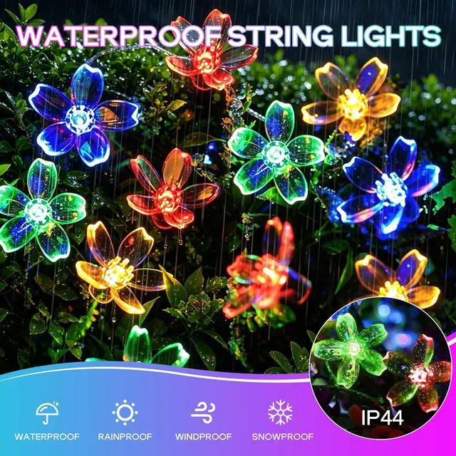 Alt view image 6 of 7 - 100 LED 40Ft Multi-Color 8 Modes Flower Solar String Lights Outdoor | 40-foot-long, String Lights-Waterproof, Waterproof Fairy Lights, for Garden Yard Fence Patio Christmas Tree Party Decor