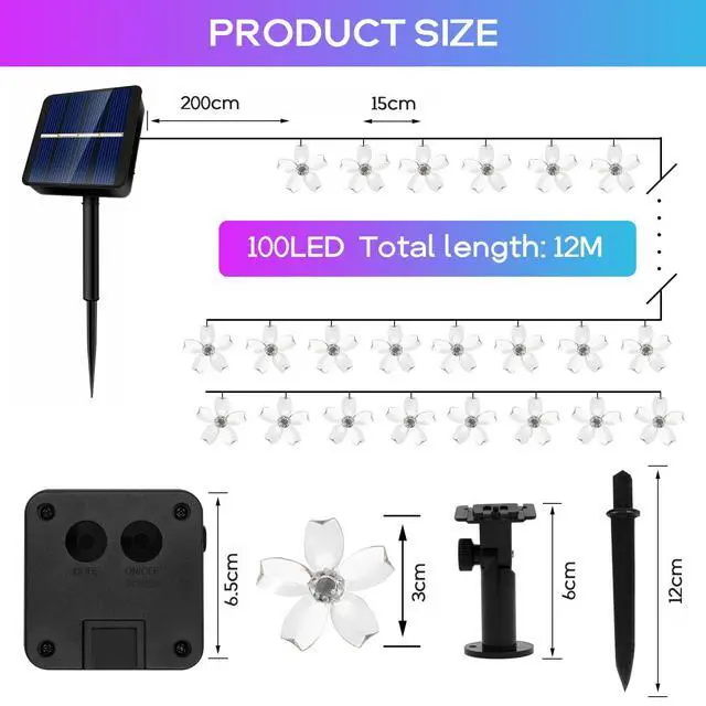 Alt view image 7 of 7 - 100 LED 40Ft Multi-Color 8 Modes Flower Solar String Lights Outdoor | 40-foot-long, String Lights-Waterproof, Waterproof Fairy Lights, for Garden Yard Fence Patio Christmas Tree Party Decor
