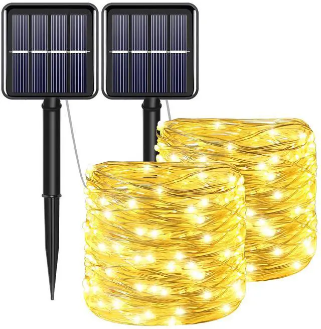 Main image of Solar Fairy String Lights, Warm White, 100Led, Outdoor Waterproof | 2 Pack Total 200Led 66Ft 8 Mode IP67 Copper Wire Lights,Solar Powered Outside Decorations for Christmas, Garden, Patio, Fence