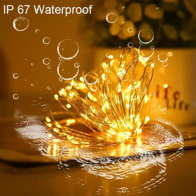 Alt view image 2 of 7 - Solar Fairy String Lights, Warm White, 100Led, Outdoor Waterproof | 2 Pack Total 200Led 66Ft 8 Mode IP67 Copper Wire Lights,Solar Powered Outside Decorations for Christmas, Garden, Patio, Fence