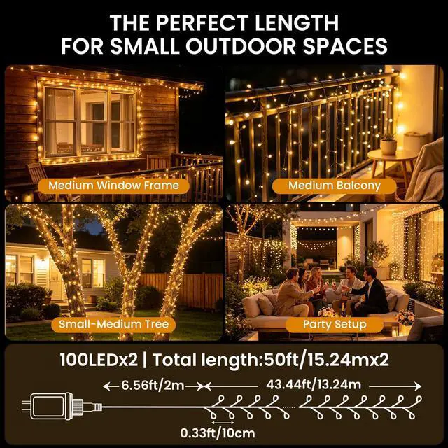 Alt view image 2 of 7 - 2 Pack Solar String Lights Outdoor with 8 Modes 100 LED 50 FT | Waterproof, Auto On/Off, Memory Function, Warm White Solar Powered Twinkle Fairy Lights for Backyard Summer Party Wedding