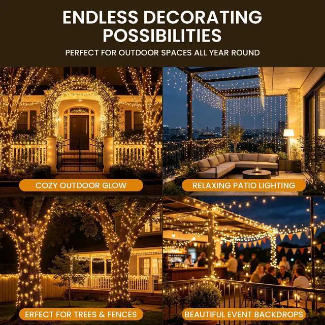Alt view image 5 of 7 - 2 Pack Solar String Lights Outdoor with 8 Modes 100 LED 50 FT | Waterproof, Auto On/Off, Memory Function, Warm White Solar Powered Twinkle Fairy Lights for Backyard Summer Party Wedding
