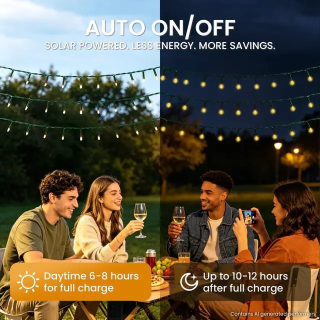 Alt view image 6 of 7 - 2 Pack Solar String Lights Outdoor with 8 Modes 100 LED 50 FT | Waterproof, Auto On/Off, Memory Function, Warm White Solar Powered Twinkle Fairy Lights for Backyard Summer Party Wedding