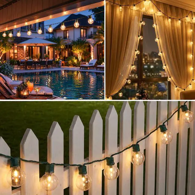 Alt view image 5 of 7 - Solar String Lights Outdoor Waterproof, 15FT Clear Patio Lights | 25 LED Shatterproof Bulbs, Auto On/Off, Solar Hanging Lights for Backyard Garden Party Christmas Decor