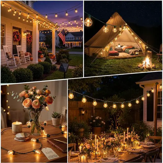 Alt view image 6 of 7 - Solar String Lights Outdoor Waterproof, 15FT Clear Patio Lights | 25 LED Shatterproof Bulbs, Auto On/Off, Solar Hanging Lights for Backyard Garden Party Christmas Decor