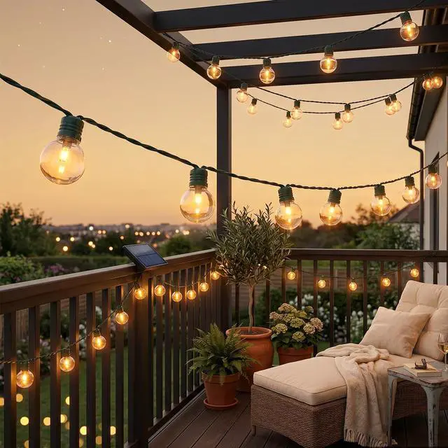 Alt view image 7 of 7 - Solar String Lights Outdoor Waterproof, 15FT Clear Patio Lights | 25 LED Shatterproof Bulbs, Auto On/Off, Solar Hanging Lights for Backyard Garden Party Christmas Decor