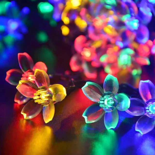 Alt view image 2 of 7 - Outdoor Solar String Lights, Flower LED Light,16FT 50LED, Multicolor | Cherry Blossoms String Light 8 Modes Memory Function Waterproof for Garden, Patio, Fence, Yard, Outdoor Decor