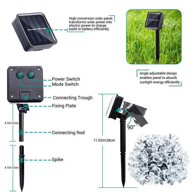 Alt view image 6 of 7 - Outdoor Solar String Lights, Flower LED Light,16FT 50LED, Multicolor | Cherry Blossoms String Light 8 Modes Memory Function Waterproof for Garden, Patio, Fence, Yard, Outdoor Decor