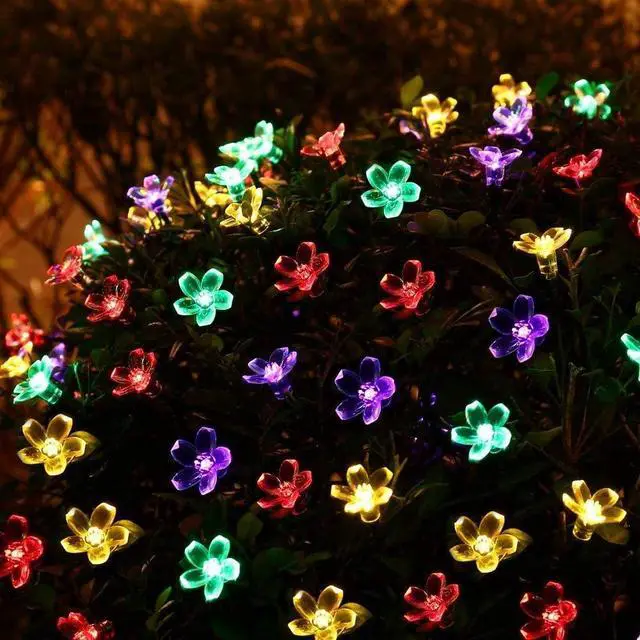 Alt view image 7 of 7 - Outdoor Solar String Lights, Flower LED Light,16FT 50LED, Multicolor | Cherry Blossoms String Light 8 Modes Memory Function Waterproof for Garden, Patio, Fence, Yard, Outdoor Decor