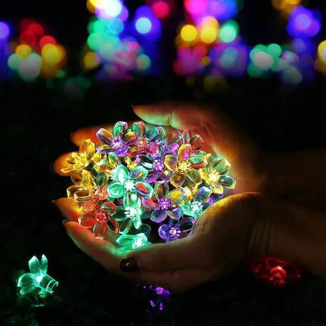 Alt view image 5 of 7 - Outdoor Solar String Lights, Flower LED Light,16FT 50LED, Multicolor | Cherry Blossoms String Light 8 Modes Memory Function Waterproof for Garden, Patio, Fence, Yard, Outdoor Decor