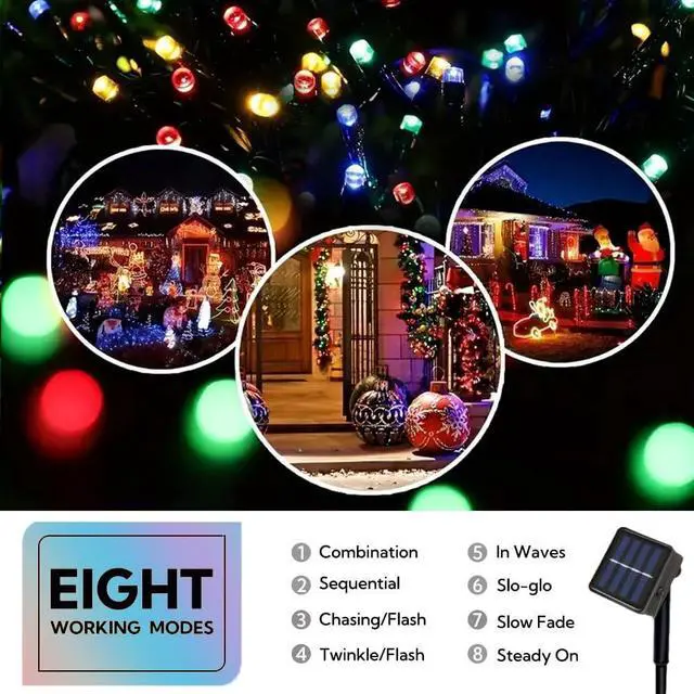 Alt view image 3 of 7 - 40ft Solar Multicolor String Lights Outdoor | 8 Led Lighting Modes four colors waterpoof for Outside,Garden,Courtyards,Trees Decor