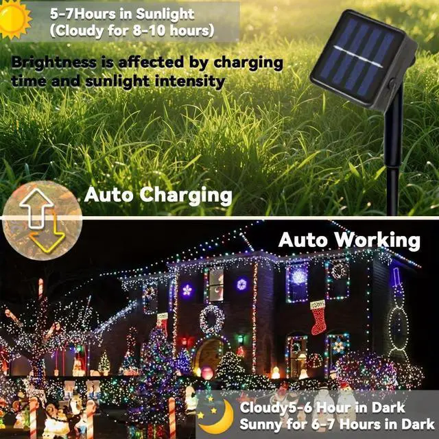 Alt view image 5 of 7 - 40ft Solar Multicolor String Lights Outdoor | 8 Led Lighting Modes four colors waterpoof for Outside,Garden,Courtyards,Trees Decor