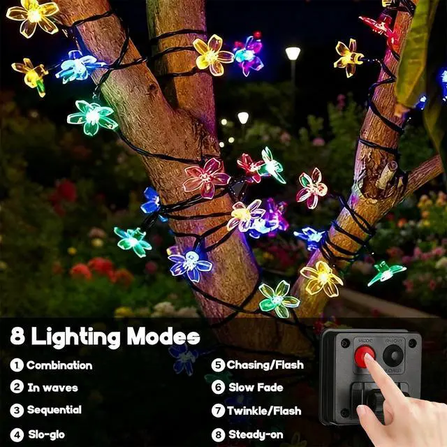 Alt view image 4 of 6 - Flower Solar String Lights, 50 LED Solar Lights 8 Modes | Waterproof Fairy Lights for Outdoor Patio Garden Fence Yard Christmas Tree Decor
