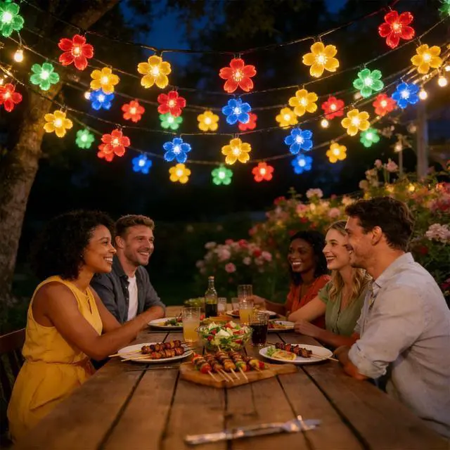 Alt view image 5 of 6 - Flower Solar String Lights, 50 LED Solar Lights 8 Modes | Waterproof Fairy Lights for Outdoor Patio Garden Fence Yard Christmas Tree Decor