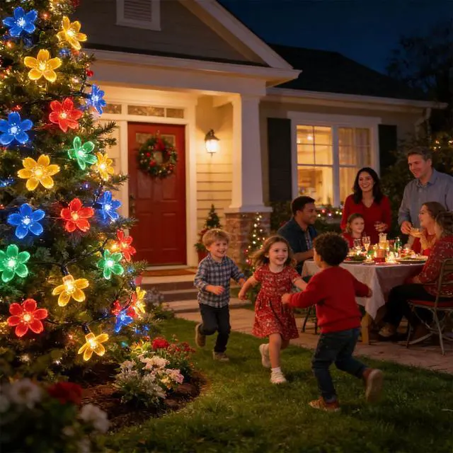 Alt view image 6 of 6 - Flower Solar String Lights, 50 LED Solar Lights 8 Modes | Waterproof Fairy Lights for Outdoor Patio Garden Fence Yard Christmas Tree Decor