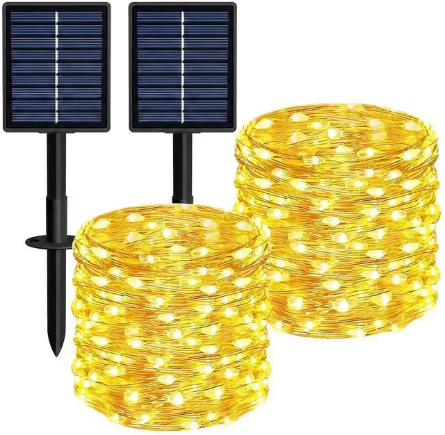 Main image of Solar String Lights 2 Pack Total 66FT 200LED Solar Fairy Lights Outdoor Waterproof 8 Lighting Modes Twinkle Lights for Patio, Garden Yard Party Wedding Tree Christmas Halloween Decoration, Warm White
