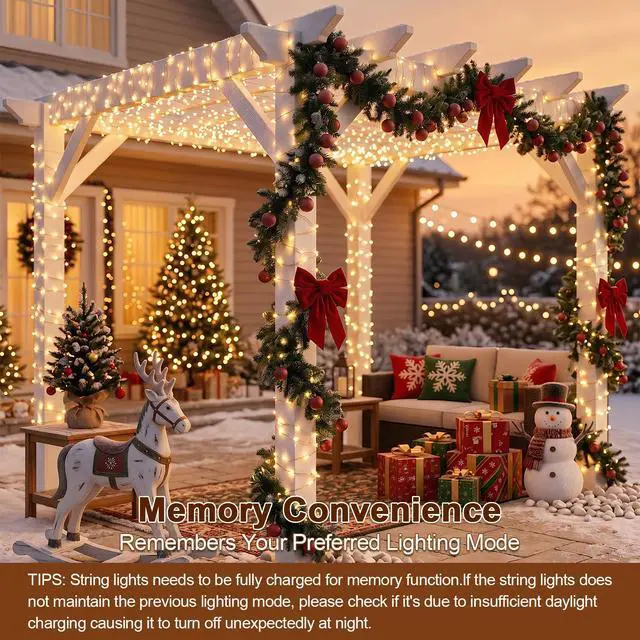 Alt view image 2 of 7 - Solar String Lights 2 Pack Total 66FT 200LED Solar Fairy Lights Outdoor Waterproof 8 Lighting Modes Twinkle Lights for Patio, Garden Yard Party Wedding Tree Christmas Halloween Decoration, Warm White
