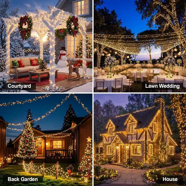 Alt view image 6 of 7 - Solar String Lights 2 Pack Total 66FT 200LED Solar Fairy Lights Outdoor Waterproof 8 Lighting Modes Twinkle Lights for Patio, Garden Yard Party Wedding Tree Christmas Halloween Decoration, Warm White