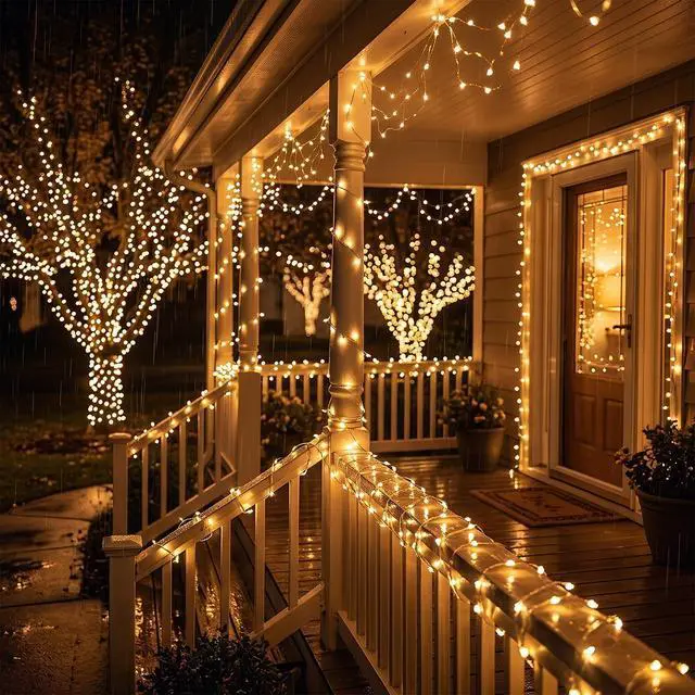Alt view image 7 of 7 - Solar String Lights 2 Pack Total 66FT 200LED Solar Fairy Lights Outdoor Waterproof 8 Lighting Modes Twinkle Lights for Patio, Garden Yard Party Wedding Tree Christmas Halloween Decoration, Warm White
