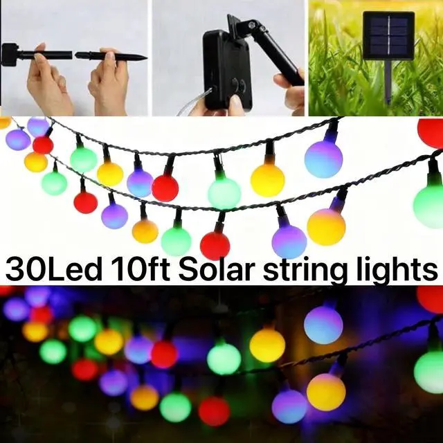 Alt view image 4 of 5 - Solar String Lights Outdoor Waterproof, 30 LED 9.8Ft Total, Solar Powered Globe Patio Lights with 8 Lighting Modes for Garden Yard Porch Wedding Party Decor (Multicolor)