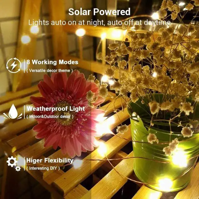 Alt view image 3 of 7 - Solar Fairy Lights Outdoor, 2 Pack 200 LED 66FT Solar String Lights | 8 Mode; Warm White; Waterproof; Twinkle Solar Powered Lights Outside Starry Mini Light String for Christmas Garden Party Tree