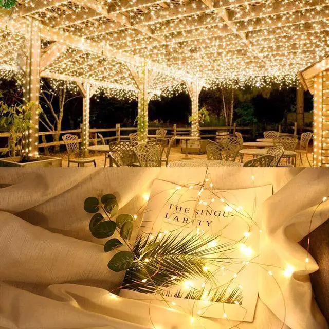 Alt view image 7 of 7 - Solar Fairy Lights Outdoor, 2 Pack 200 LED 66FT Solar String Lights | 8 Mode; Warm White; Waterproof; Twinkle Solar Powered Lights Outside Starry Mini Light String for Christmas Garden Party Tree