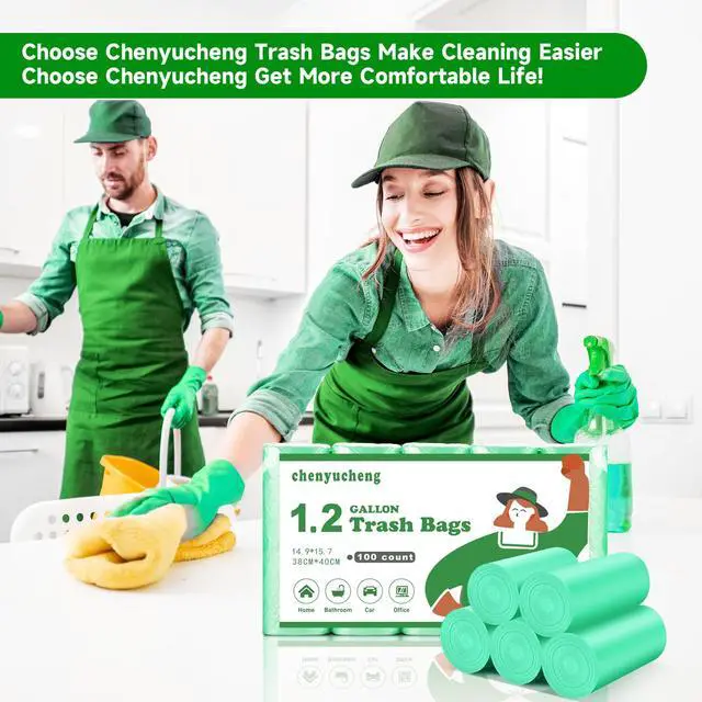Alt view image 5 of 6 - 1.2 Gallon Mini Kitchen trash bags Biodegradable 100 Count | Green 5 liter small garbage bags Unscented, Fit 1-1.3 Gal waste basket Liners, bathroom Car Office Strong Thick
