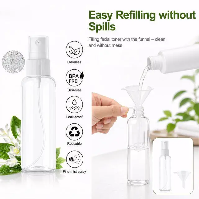 Alt view image 2 of 7 - 5-Pack Spray Bottles 3.4oz, Small Spray Bottle Empty Clear Plastic Bottle | Clear Plastic for Travel, for essential oils, perfume, cosmetics, cleaning, gardening, skin care, travel leak-proof
