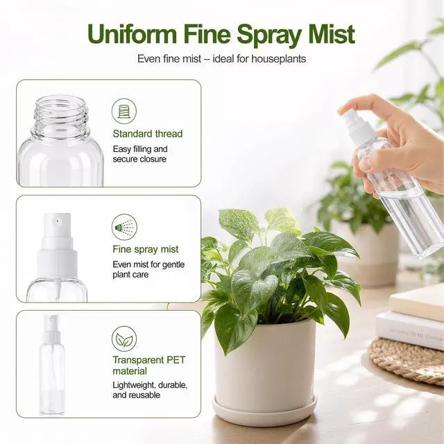 Alt view image 5 of 7 - 5-Pack Spray Bottles 3.4oz, Small Spray Bottle Empty Clear Plastic Bottle | Clear Plastic for Travel, for essential oils, perfume, cosmetics, cleaning, gardening, skin care, travel leak-proof