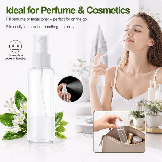 Alt view image 4 of 7 - 5-Pack Spray Bottles 3.4oz, Small Spray Bottle Empty Clear Plastic Bottle | Clear Plastic for Travel, for essential oils, perfume, cosmetics, cleaning, gardening, skin care, travel leak-proof
