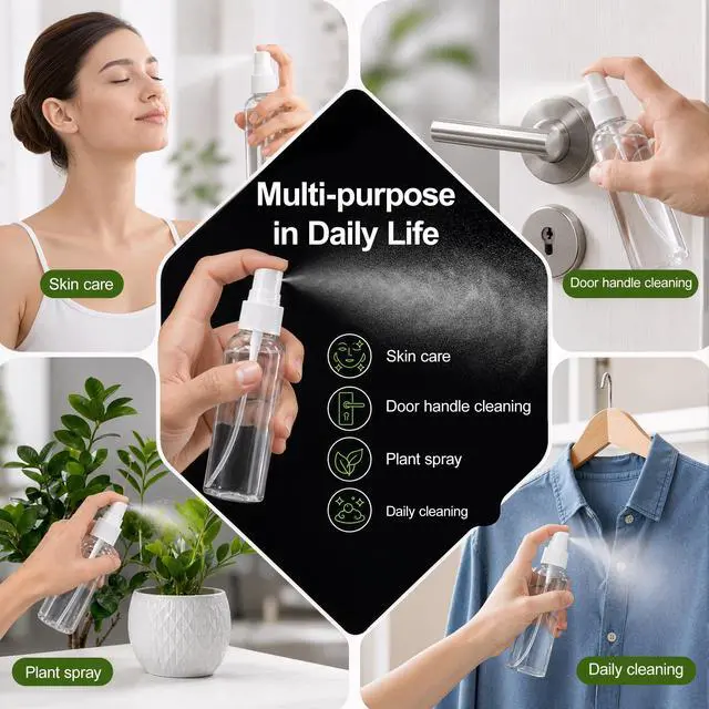 Alt view image 6 of 7 - 5-Pack Spray Bottles 3.4oz, Small Spray Bottle Empty Clear Plastic Bottle | Clear Plastic for Travel, for essential oils, perfume, cosmetics, cleaning, gardening, skin care, travel leak-proof