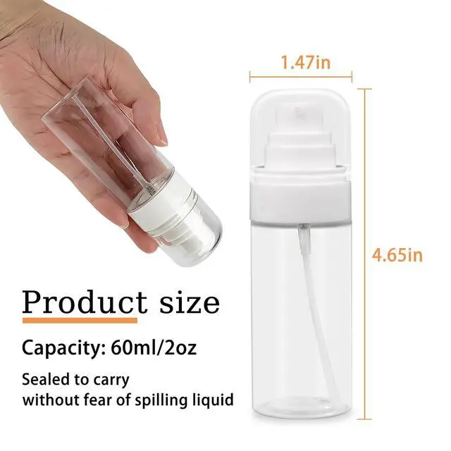 Alt view image 2 of 6 - 2 Pack 2oz/60ml Spray Bottles with Fine Mist for Hair and Face, Travel Spray Bottles for Perfume, Liquid Cosmetics and Essential Oils Decanting