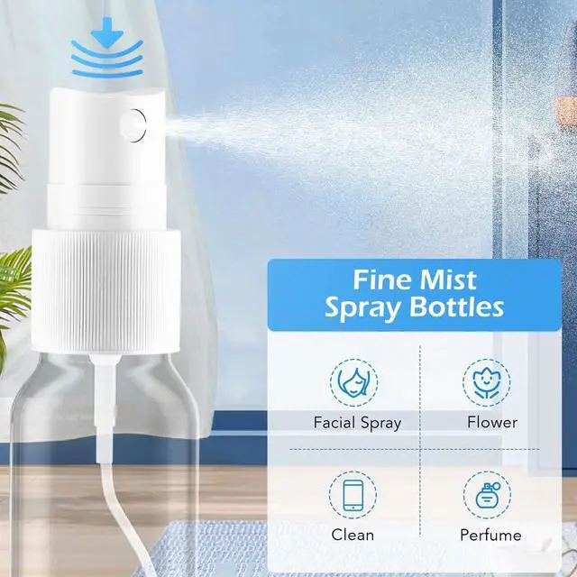 Alt view image 2 of 7 - Spray Bottles, 1oz/30ml 6 Pack Clear Plastic Mini Travel Bottle Set | Empty Fine Mist Plastic Mini Travel Bottle Set, Small Refillable Liquid Containers with 2 Pcs Funnels and 24 Pcs Labels