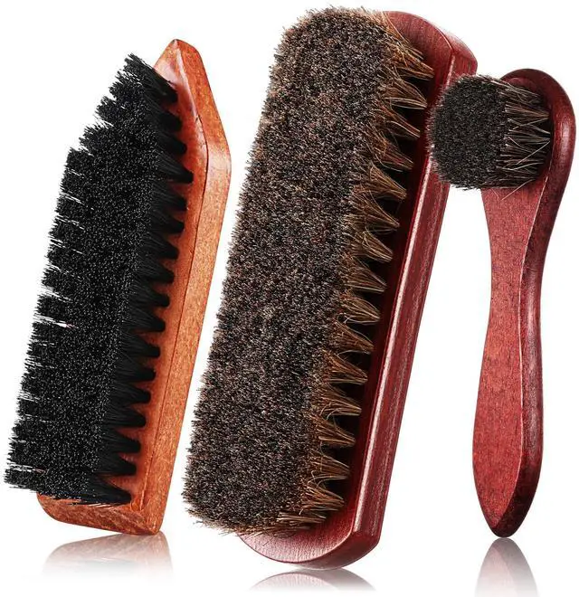 Main image of 3 Pcs Horsehair Shoe Brush Wood Handle Boot Cleaner,Square Head | Natural Bristles for Leather Care, Polished Wood Handles, Dirt Scrubber for Boots Shoes, Men Women Home Accessories