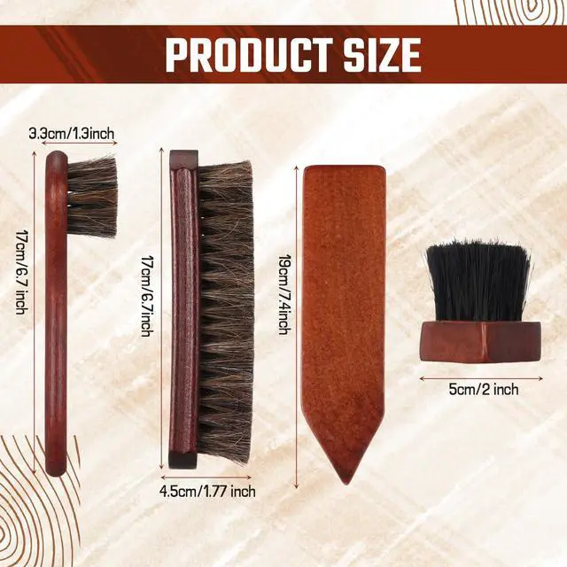 Alt view image 3 of 6 - 3 Pcs Horsehair Shoe Brush Wood Handle Boot Cleaner,Square Head | Natural Bristles for Leather Care, Polished Wood Handles, Dirt Scrubber for Boots Shoes, Men Women Home Accessories