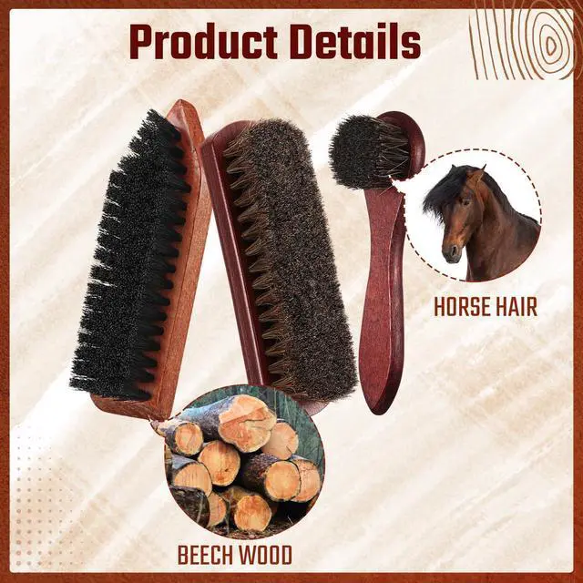 Alt view image 4 of 6 - 3 Pcs Horsehair Shoe Brush Wood Handle Boot Cleaner,Square Head | Natural Bristles for Leather Care, Polished Wood Handles, Dirt Scrubber for Boots Shoes, Men Women Home Accessories
