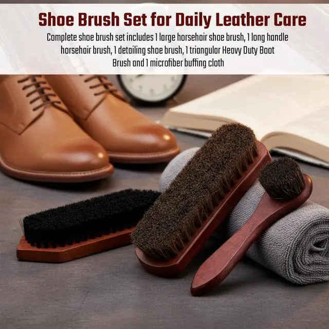 Alt view image 5 of 6 - 3 Pcs Horsehair Shoe Brush Wood Handle Boot Cleaner,Square Head | Natural Bristles for Leather Care, Polished Wood Handles, Dirt Scrubber for Boots Shoes, Men Women Home Accessories