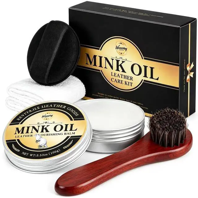 Main image of 4 in 1 Mink Oil Kit, 3.52 oz Leather Conditioner and Cleaner for Shoes Boot | Restore for Jackets Saddles Bags, Premium Waterproof Formula Leather Care, Horsehair Brush, Sponge & Microfiber Cloth