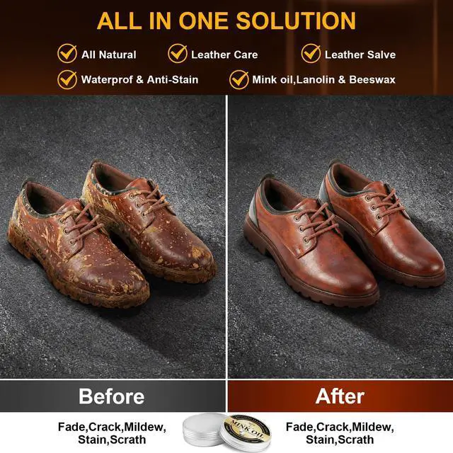 Alt view image 3 of 7 - 4 in 1 Mink Oil Kit, 3.52 oz Leather Conditioner and Cleaner for Shoes Boot | Restore for Jackets Saddles Bags, Premium Waterproof Formula Leather Care, Horsehair Brush, Sponge & Microfiber Cloth