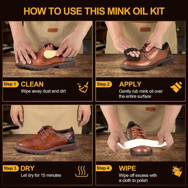 Alt view image 4 of 7 - 4 in 1 Mink Oil Kit, 3.52 oz Leather Conditioner and Cleaner for Shoes Boot | Restore for Jackets Saddles Bags, Premium Waterproof Formula Leather Care, Horsehair Brush, Sponge & Microfiber Cloth